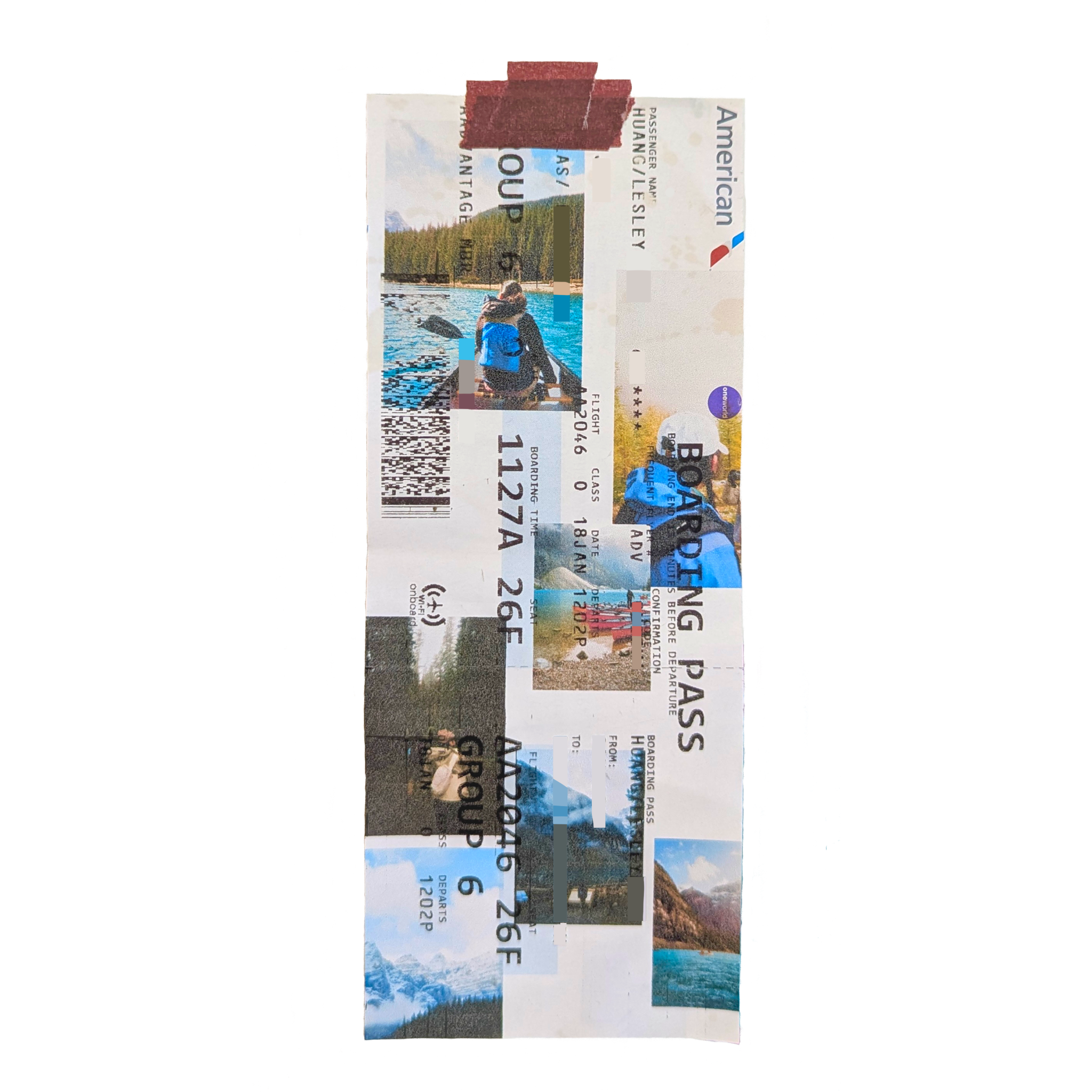 photo collage printed on boarding pass